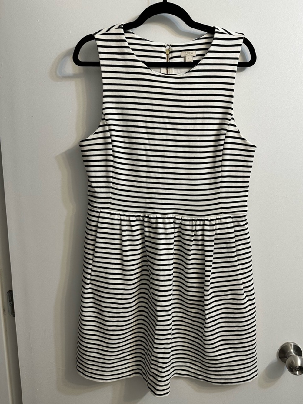 J.Crew Factory Striped Sleeveless Fit & Flare Dress - Black & White, 97% Cotton